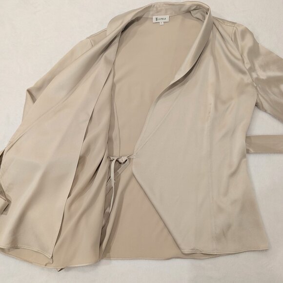 LILYSILK Wrap Tie Waist Blazer Blouse 6 "Light Apricot" Beige Mulberry Silk - Picture 9 of 14